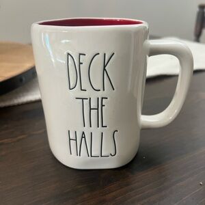 Rae Dunn Deck the Halls White and Red Ceramic Mug